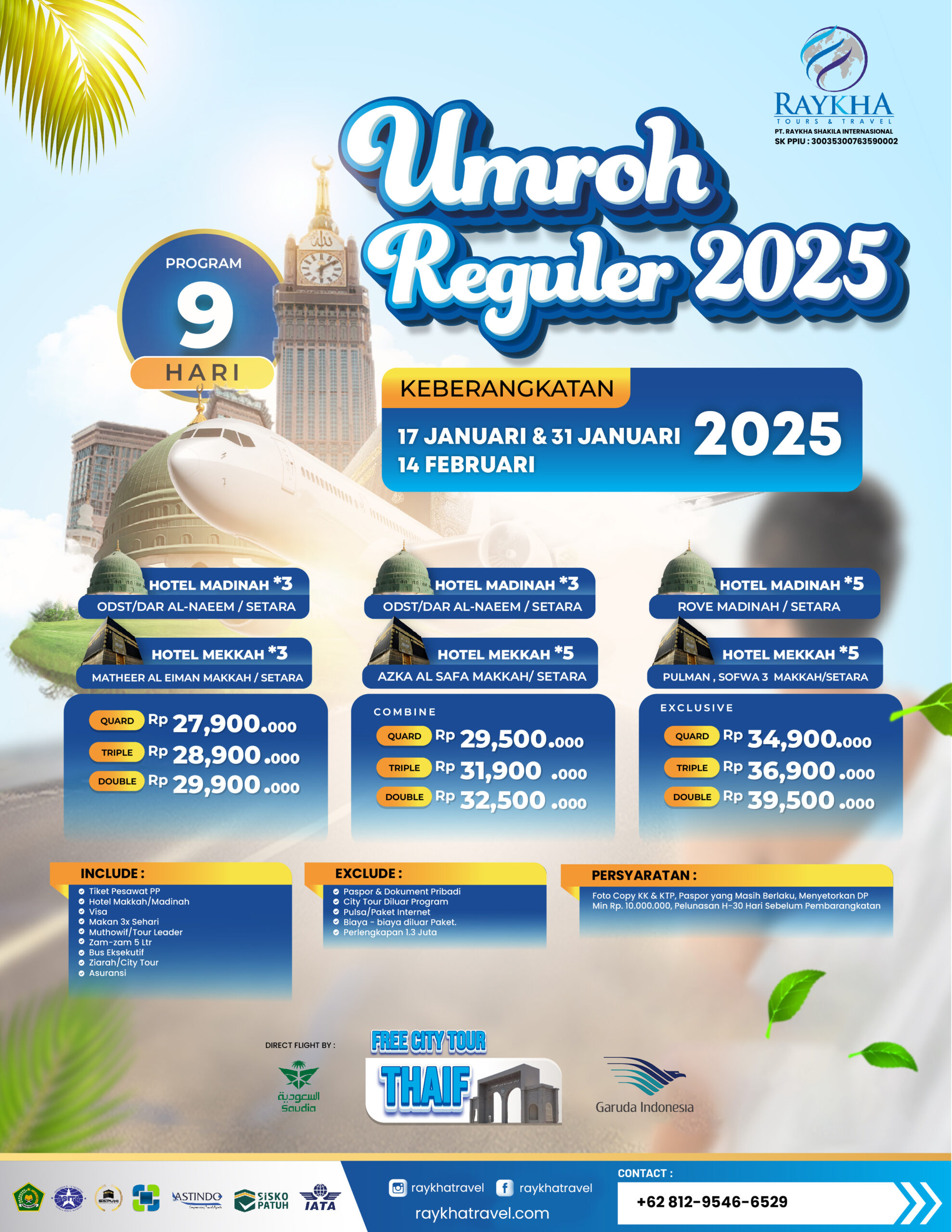 Umroh Reguler 9 Hari Januari Februari 2025